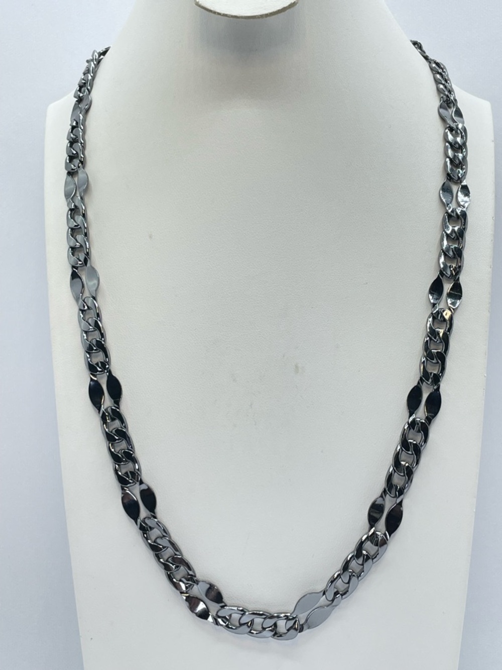 Gunmetal Figaro Chain Necklace Unisex Chunky Statement Adjustable